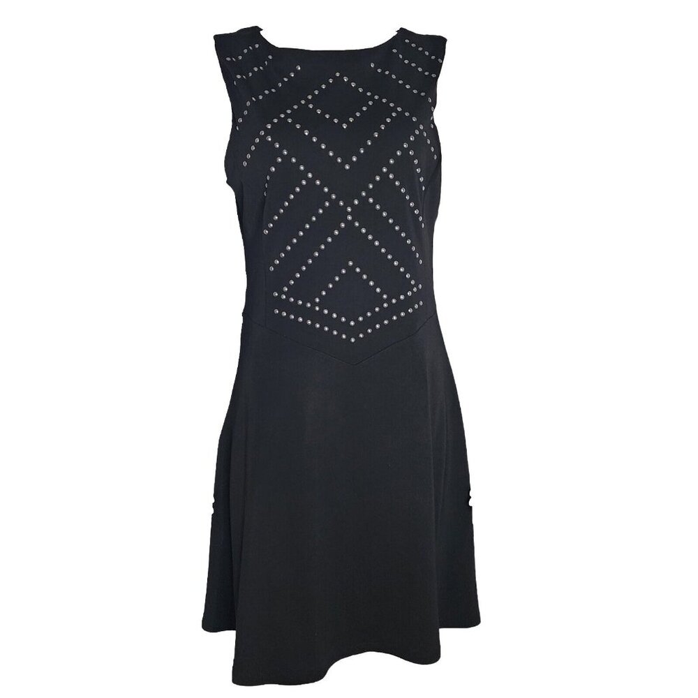 Luxology Dress Womens L Large Solid All Black Studded Detail Sleeveless Pullover